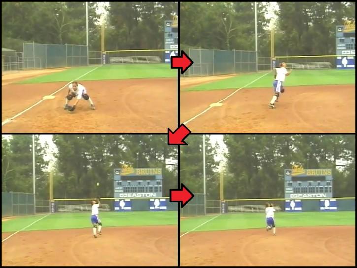 She doesn't make a L-turn and go out of her way to receive the ball. Drops her right shoulder. Stays on the correct line of the ball. When she can, she uses two hands.