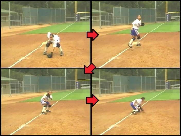 She straddles the base, receives the throw into the tagging area. She doesn't reach out and get it. She gets that perfect throw and makes a vertical tag. There are two ways that you can cover the tag.