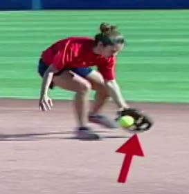 the glove or back hand side to field the ball Angle to the balls