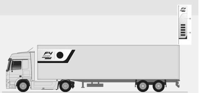 Truck identification: Stickers are to be affixed on both the left and right sides of the trailer. The sticker consists at least of the F4 Championship logo and the Title partner.