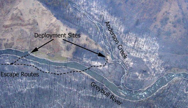 Figure 2 Ten firefighters on the 2005 Little Venus Fire escaped through the thigh-deep Greybull River and successfully