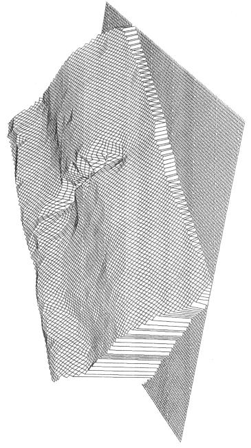Figure 2.31 Three-dimensional view of scour formation at Panama City Beach, FL (location is shown in Figure 2.30b; east is to the right; from Irish et al., 1996).