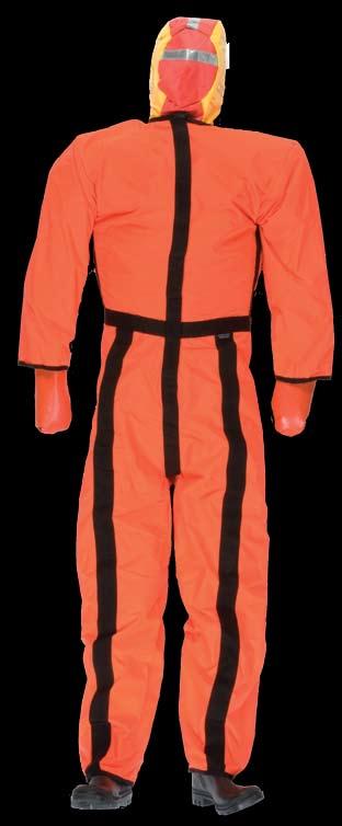 The Search and Rescue model is supplied with black overalls and a black mesh hood to cover the head and diminish the SOLAS tape reflectivity; the idea is to make it as inconspicuous as possible to