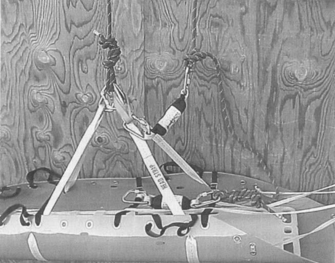 To rig the SKED for vertical operations according to Skedco's instructions, use the 30- ft (9.1-m) length of "/,-in (10-mm)-diameter static kermantle rope provided with the SKED to rig a bridle.