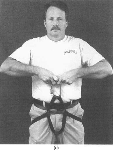 side so that the sling is supported by the forearms; (b) reach through the sling and grasp the lower end of the sling with