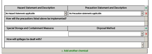 Hazard and Precaution statement capture Chemicals have hazard codes (Prefixed by H ) listed in the safety data sheet (SDS). These should all be entered here.