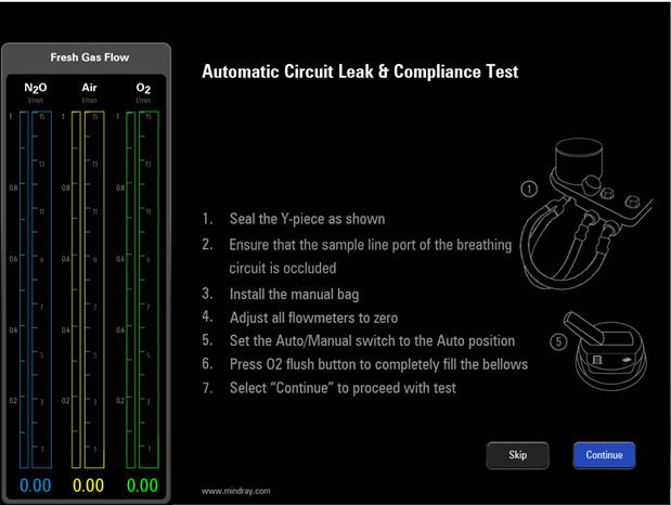 Preoperative Tests Leak and Compliance Tests 4.5 Leak and Compliance Tests 4.5.1 Automatic Circuit Leak and Compliance Test The Automatic Circuit Leak Test screen is displayed in FIGURE 4-1.
