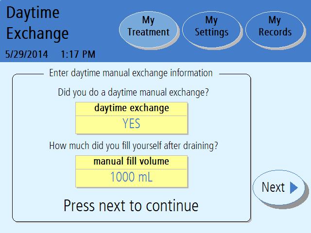 Entering a Daytime Exchange 24 25 26 27 Note: The values shown here are for example only.