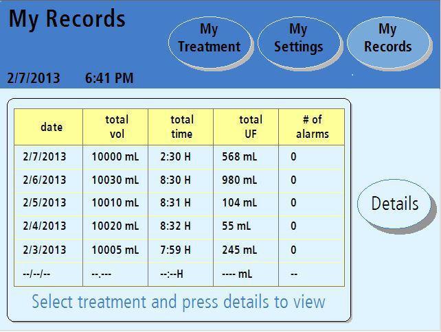 The My Records Screen- Button 1 2 3 Note: The values shown here are for example only.