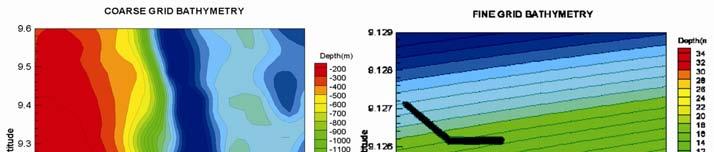 KUMAR: RELIABILITY BASED DESIGN METHOD FOR COASTAL STRUCTURES IN SHALLLOW SEAS 607 Fig. 2 Bathymetric features surrounding the coastal structure (a) Coarse bathymetry, (b) Fine bathymetry.