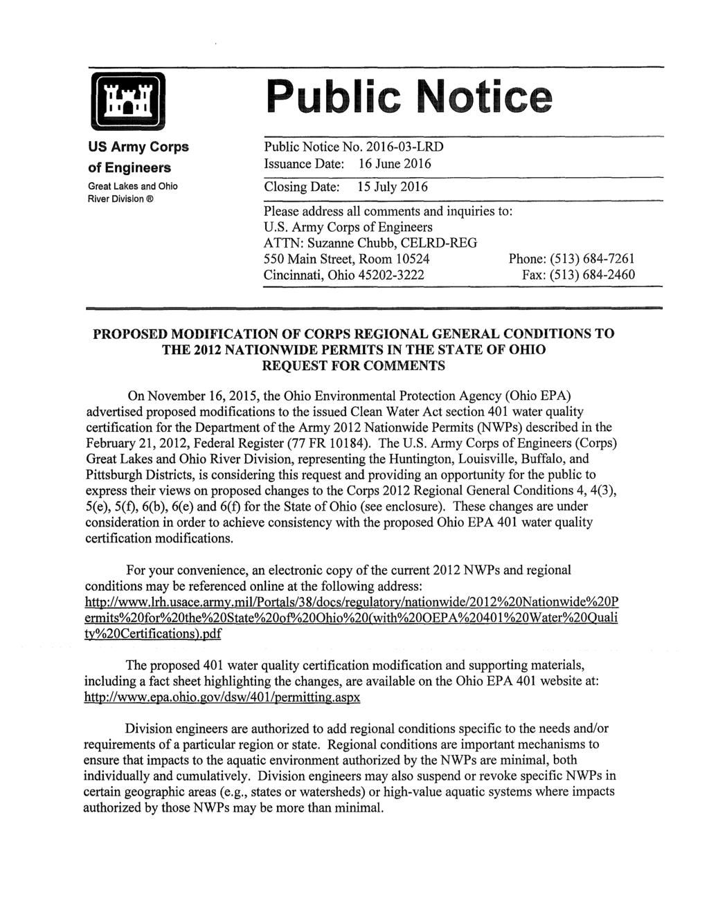 Publi N ti US Army Corps of Engineers Public Notice No.