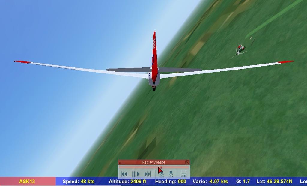 Position the cursor at the top of the control stick Press PAUSE to start/stop each time segment 12:05:10 12:05:40 The glider is again rolled into a left turn.