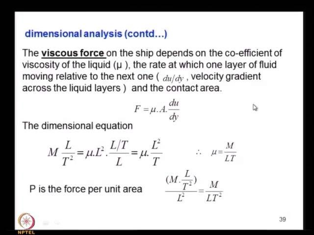 (Refer Slide Time: 39:05) So, when you come to viscous force, what is a you just find out what is a unit of mu, what is a unit of dynamic viscosity?