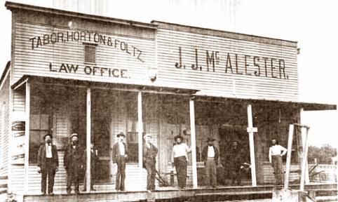 James J. McAlester discovered a geologist s notes about coal deposits on the Choctaw lands near a town called The Crossroads. He married a Chickasaw woman and opened a general store in the I.T. in 1870.