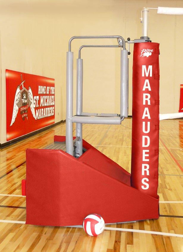 existing or new gym floor sleeves w can be used to create a 100% freestanding portable volleyball system that can be used on any floor, without sockets, loose ballast, floor anchors or guy wires