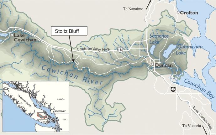 District Regional Valley Cowichan Source: Figure 1. Map of the Cowichan River showing major landmarks. River Pro vin cial Park Reserve.