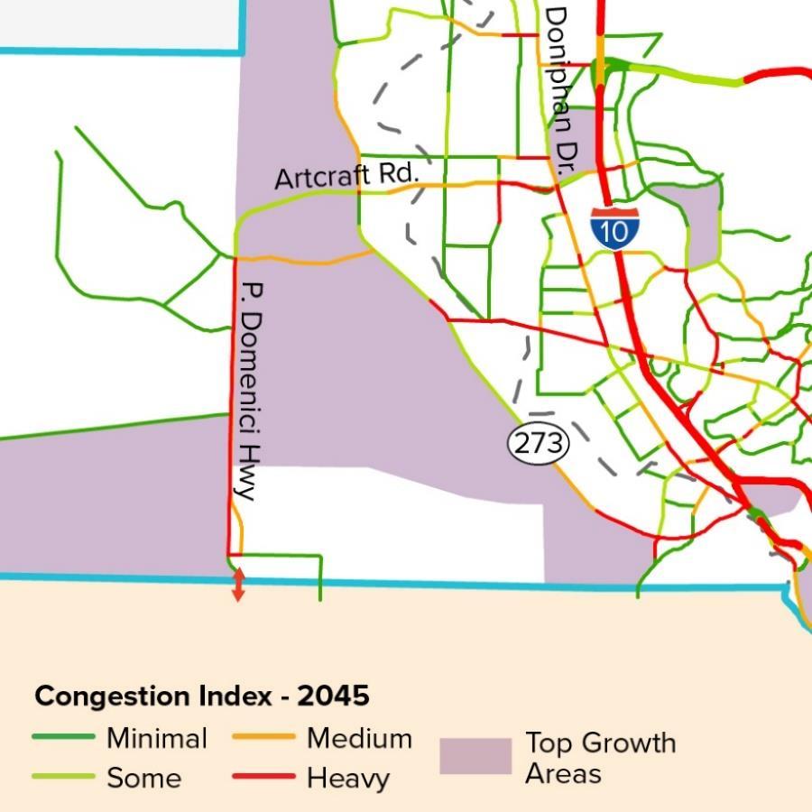 SANTA TERESA Figure 5.5 shows 2045 roadway congestion index for the network providing access to the Santa Teresa POE.