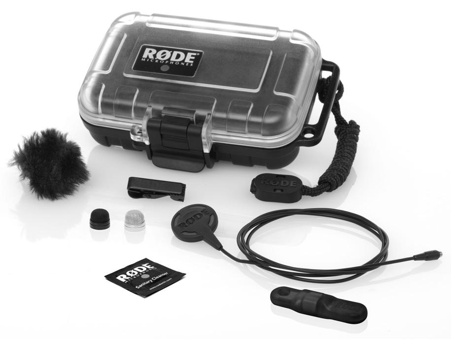 PINMIC & ACCESSORIES 1. RØDE PinMic 2. Supplementary mesh head (silver) suitable for spray paint customisation to fully match clothing 3. Anti-trauma water resistant storage case 4.