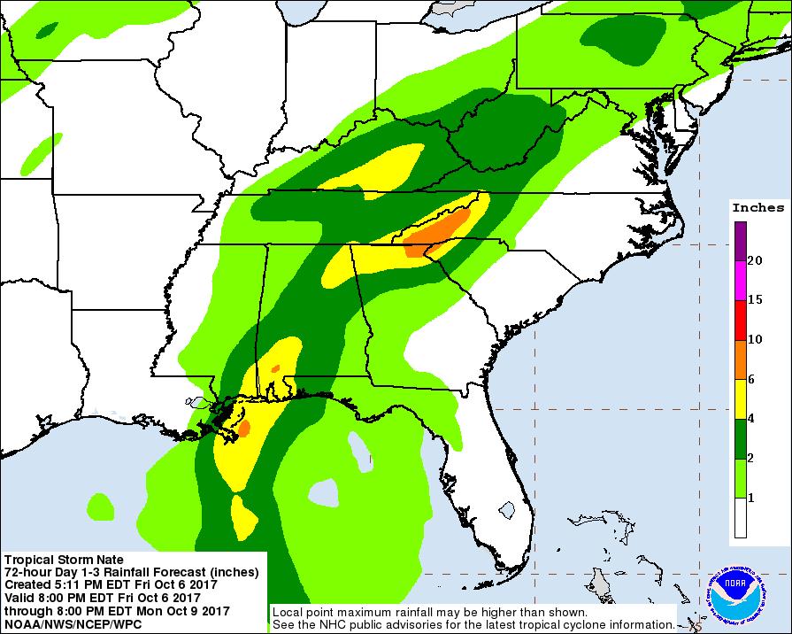 Expected Storm Total Rainfall Rainfall forecast from 7 PM this evening through 7 PM Monday