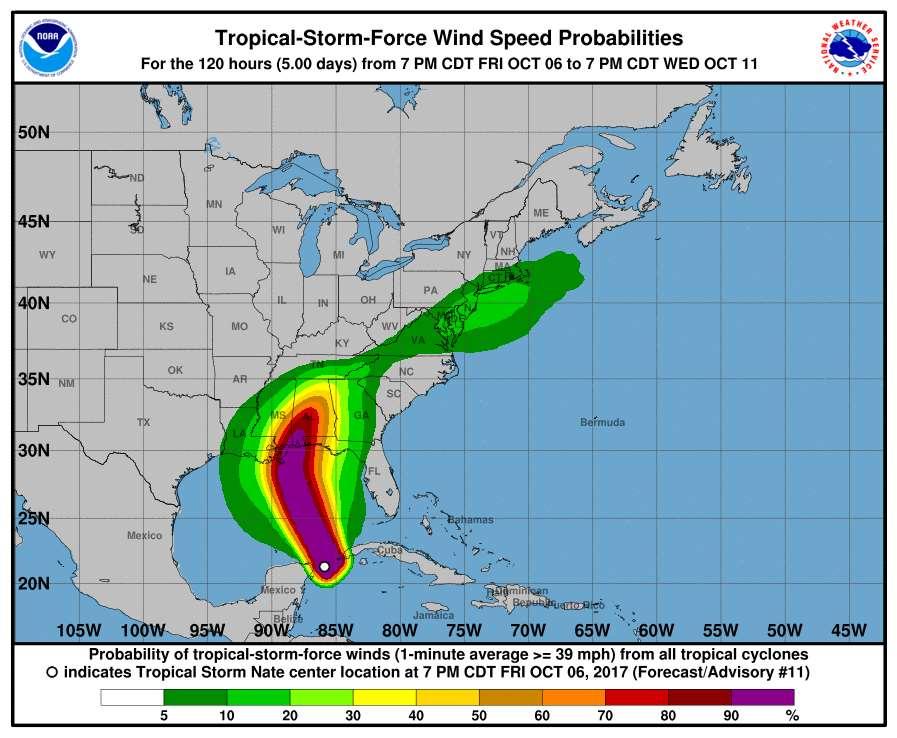 Wind Speed Probabilities Chance of tropical storm force winds has remained roughly the same Highest probabilities remain over extreme SE LA and coastal MS