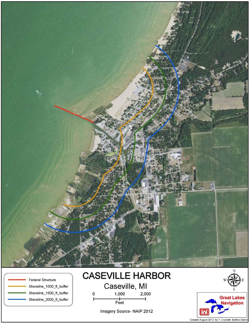 Potential Impact Area: The following graphic displays property parcels that could be impacted within various zones defined by different setbacks from the shoreline behind the existing Federal coastal