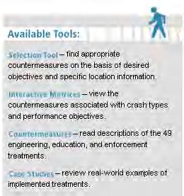 PEDSAFE Tools Interactive tools provide the user with a list of possible engineering treatments to improve