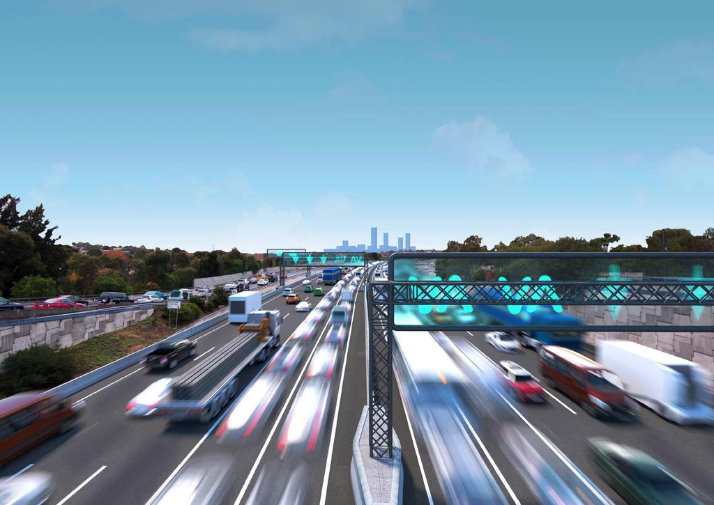 MONASH FREEWAY SLOW LANE A Mix of AVs and Human Drivers; ZEVs and non-zevs Tree planting is limited by space, sightlines and buffer distances Dedicated lanes for AVs provide some efficiencies, but