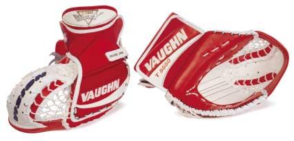 T-web design closes tight to ice for puck retention Internal strap for hand adjustment for glove control Pre-shaped for easy break-in T 5550 VISION The Vaughn T 5550 intermediate-sized vision catch