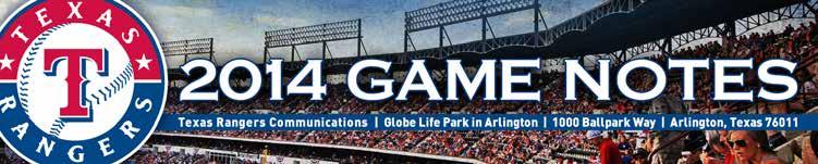 Baltimore Orioles (29-27) at Texas Rangers (29-29) RHP Bud Norris (3-5, 4.04) vs. RHP Nick Martinez (1-1, 2.75) Game #59 Home #28 (13-14) Wed., June 4, 2014 Globe Life Park in Arlington 7:05 p.m. CDT FSSW / 103.