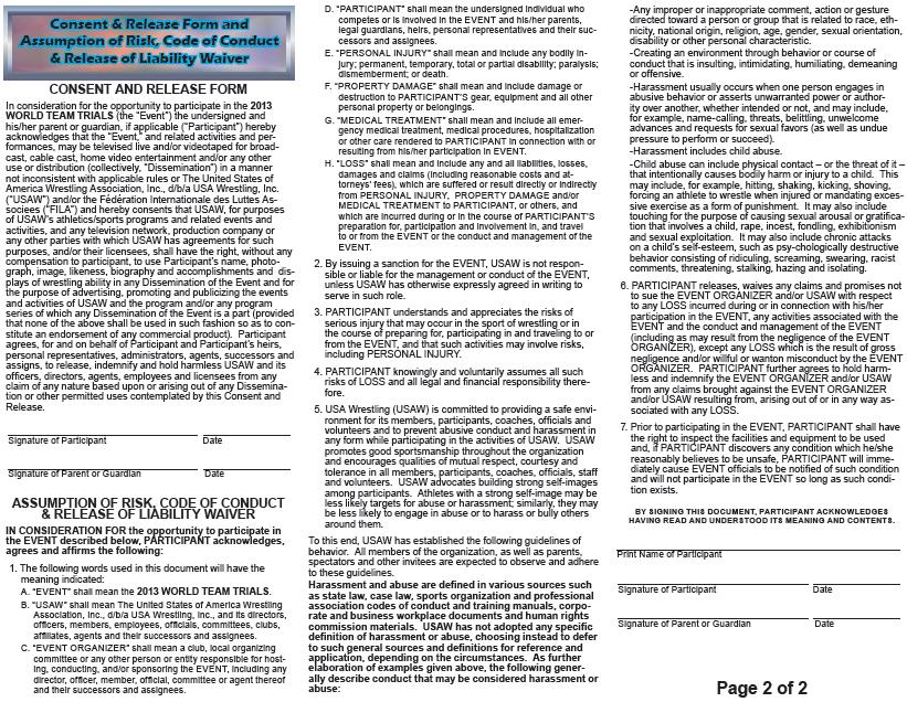 APPENDIX 6 continued Consent and Waiver Form 2013 USA