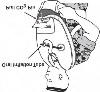 MCRP 3-02C Inflate the life preserver by pulling on the lanyard attached to the CO 2 inflation valve or by blowing on the end of the oral inflation valve.