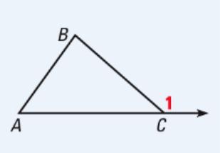 Interior angles -the three angles inside a triangle Exterior angles -formed when the sides of a triangles are extended -the angles that are adjacent to the interior angles -only one exterior angle