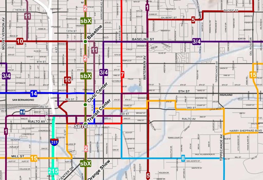 Exhibit 11: Proposed Routing for Downtown San Bernardino FY2016 Service Plan 3.2.1 Route 1 Exhibit 12: Proposed Route 1 Map There are three specific changes proposed to Route 1.