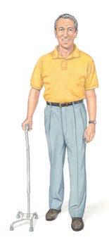 Walking Put all your weight on your unaffected leg. Find your balance. Move the cane and your affected leg forward.