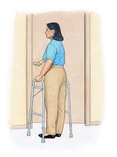 Using the walker to support your weight, bring up the affected foot.