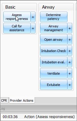 The buttons are grouped into 6 groups: Basic, Airway, Breathing, Circulation, and Trauma Care.