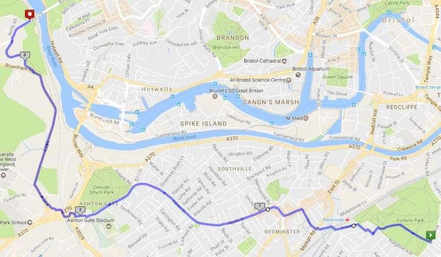 Stage 6 St Lukes to Clifton Suspension Bridge 8 0.0 Follow the path into the centre of the park (centre of three paths from the entrance) 0.