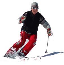 progressive and continuous. Pressure is managed at the bottom of the turn both by flexing to reduce the weight on the skis and also by retracting the feet towards the bum.