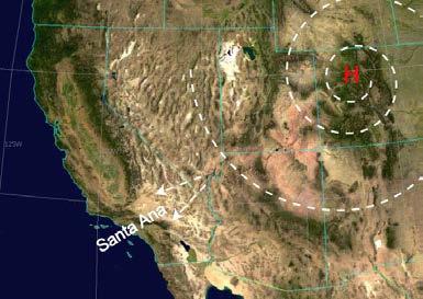 km/hr Funneling effect through canyons Feeds dangerous brush fires Weaker in summer Adapted from N. Short Remote Sensing Tutorial/NASA, Public Domain, http://rst.gsfc.nasa.