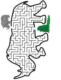 Can you draw a path through the maze, starting at the small rhino, and