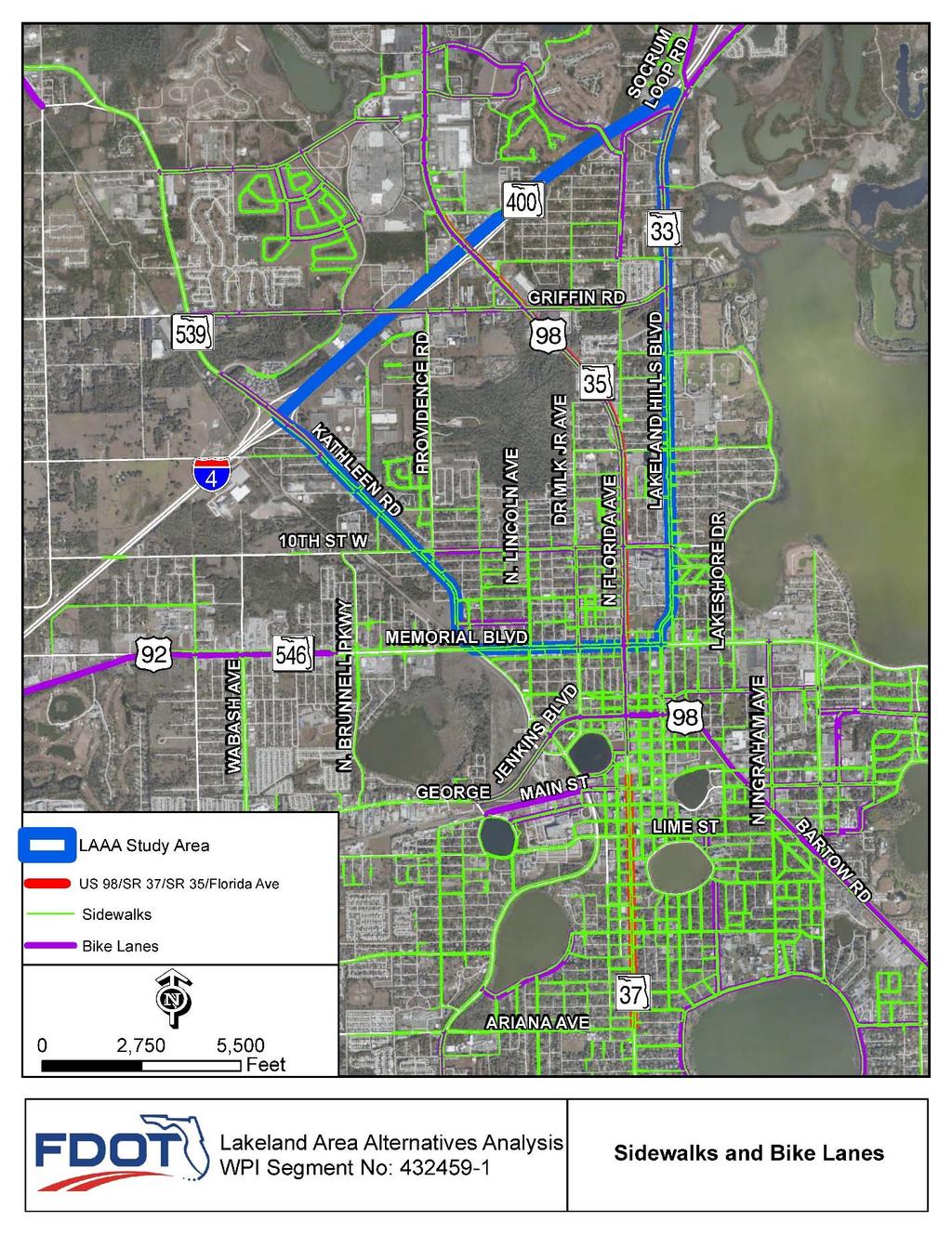 Figure 3: Existing Sidewalks and Bike Lanes US 98/SR