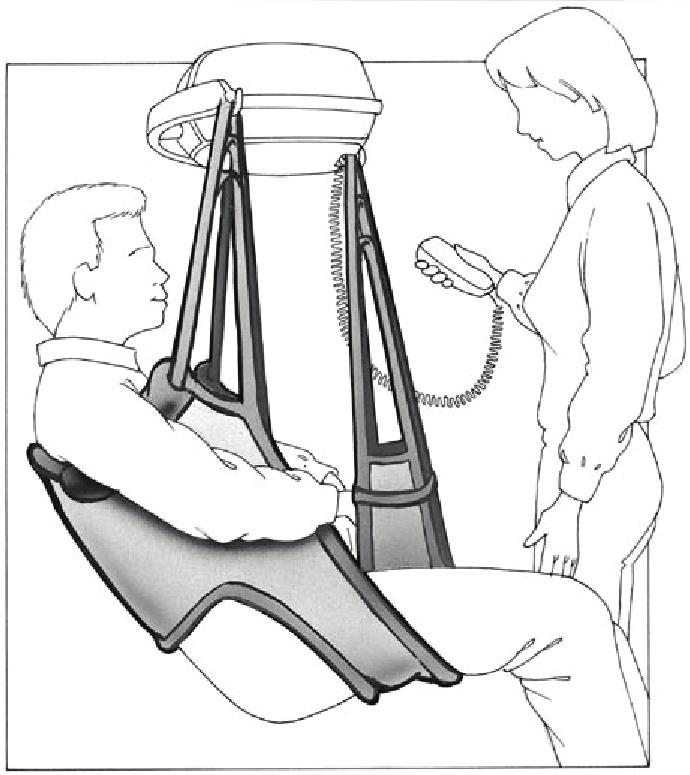 If the bed is height-adjustable, it is a good idea to raise the head of the bed so that the patient is in a semi-sitting position. 3 4 Pull the leg sections through between the patient's legs.