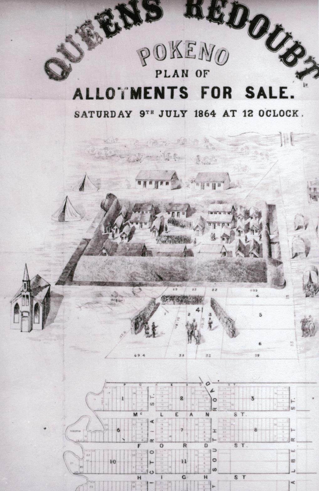 Advertising Poster Queen s Redoubt Allotments for sale On 15 August, the 65 th Regiment who were manning the Redoubt, received orders, to withdraw from the Front to Camp