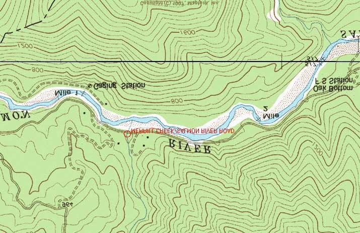 Site #1: Merrill Creek/ Salmon River Road; Salmon River; Klamath River Ranking: #2 = High-Priority Location: Road ID # 2B01; County Map #2. USGS Quad: Somes Bar. T11N, R6E, Section 3. Milepost = 1.
