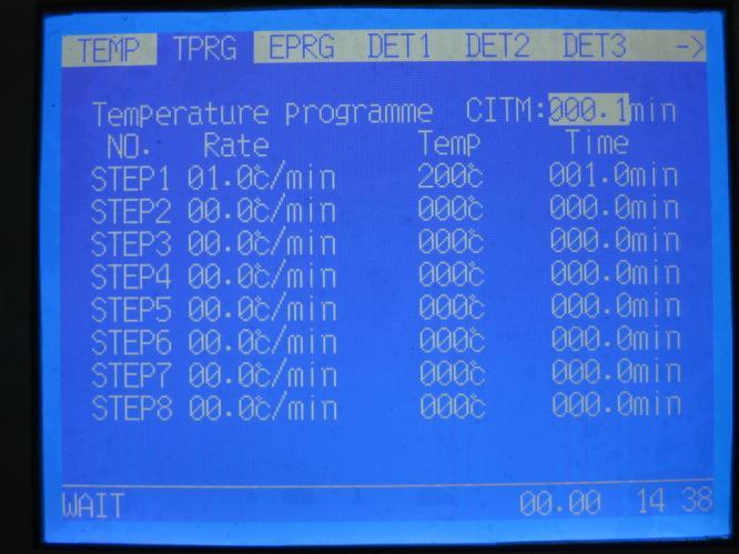 Temperature programming When the instrument has been turned on, press the Start key to enter the temperature control system.