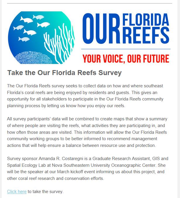 Figure 7. Email from the Active Divers Association announcing the survey presentation at the March kick-off event. 3.13.