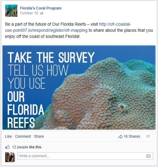 Figure 14. Facebook post by Florida's Coral Program advertising the OFR survey.