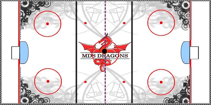 Once the walls were in place, we went through photoshop and made a background that uses the same forms of a hockey rink. We also included our school mascot into the middle to show our school spirit.