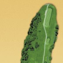 A ridge separates the green into two distinct putting areas, one on the left and one on the right.