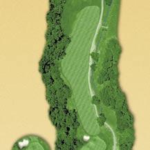 The landing area is larger than it appears. A bunker on the left front and a creek further left guard the green. The green falls off to the front and on the left side behind the bunker.